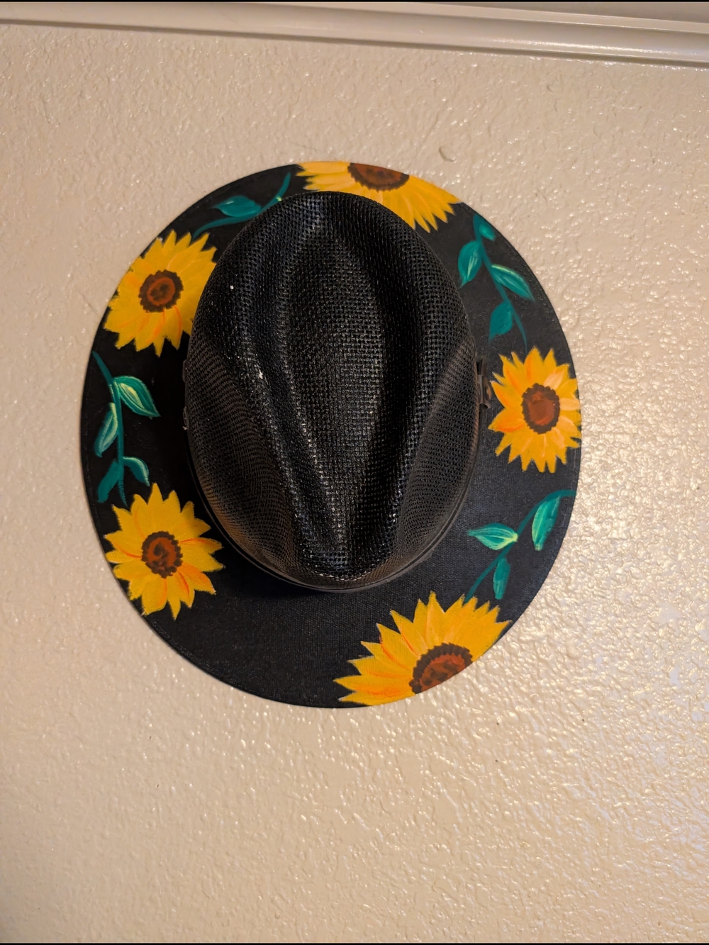 Black Sunflower Hand-Painted Wide-Brim Hat